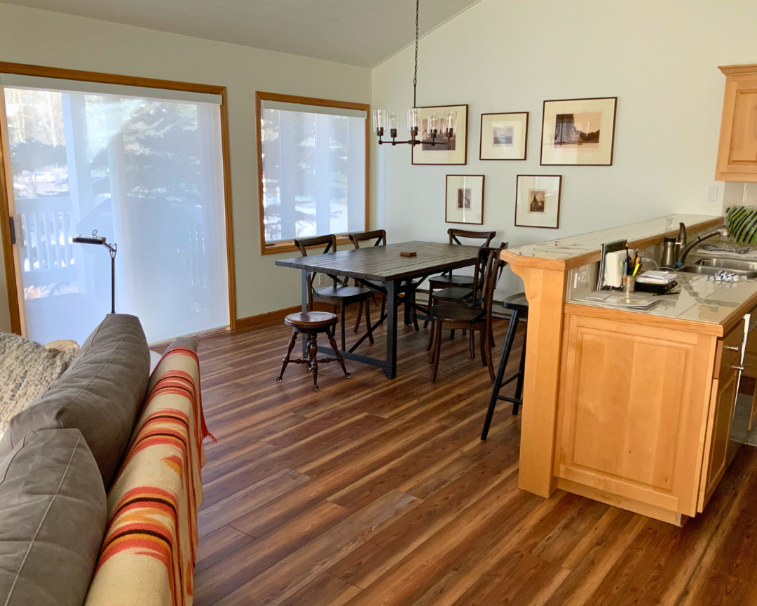 wood luxury vinyl flooring installation in kitchen